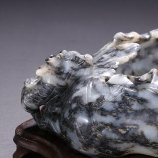 旧藏 清,和田玉青花料龙纹笔洗 长13cm宽10cm重490g