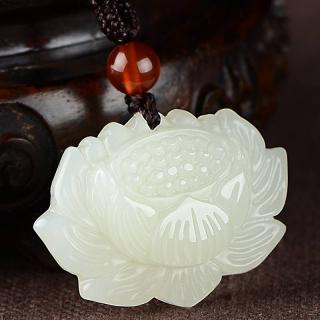 正品天然和田玉白玉莲花吊坠 男女玉坠玉石挂件 新疆玉器项链玉佩